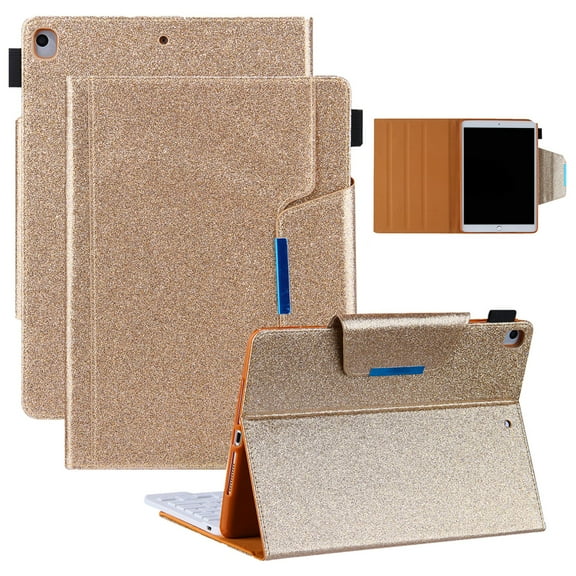 Dteck iPad 9.7 Case 2018/2017 iPad 6th Generation Case / iPad 5th Generation Case / iPad Air 2 Case / iPad Air Case, Multi-Angle Viewing Stand PU Leather Cover with Pocket,Glitter Gold