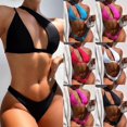 thumbnail image 2 of ENJOYW 2 Pcs/Set Bikini Set Solid Color Hollow Out Oblique Thong Women Swimsuit for SpaPolyester, 2 of 7