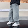 thumbnail image 6 of kpoplk Boys Baggy Jeans for Kids Teen Casual Straight Wide Leg Cargo Jeans Y2K Loose Elastic Waist Denim Pants Trousers with Pockets(Blue,7-8 Y), 6 of 9