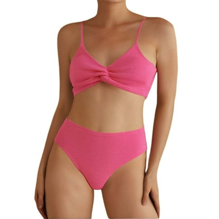 HABDGIKS Bikini Set Women 2025 Summer High Waisted Solid Sexy Bra Triangle Ruched Halter Backless Push Up Swimming Wear Cut Out Swimsuit
