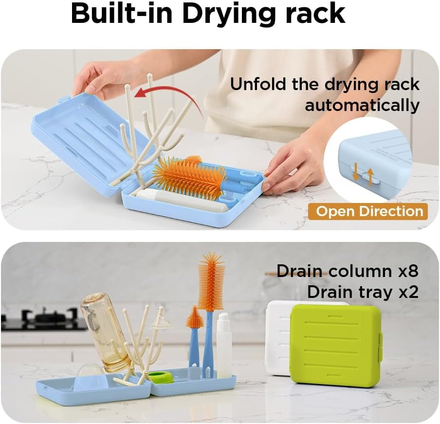 Multifunctional Cup Cleaning & Drying Rack Set with Brush Kit – Space-Saving Sink Organizer for Baby Bottles, Tumblers, and Glassware