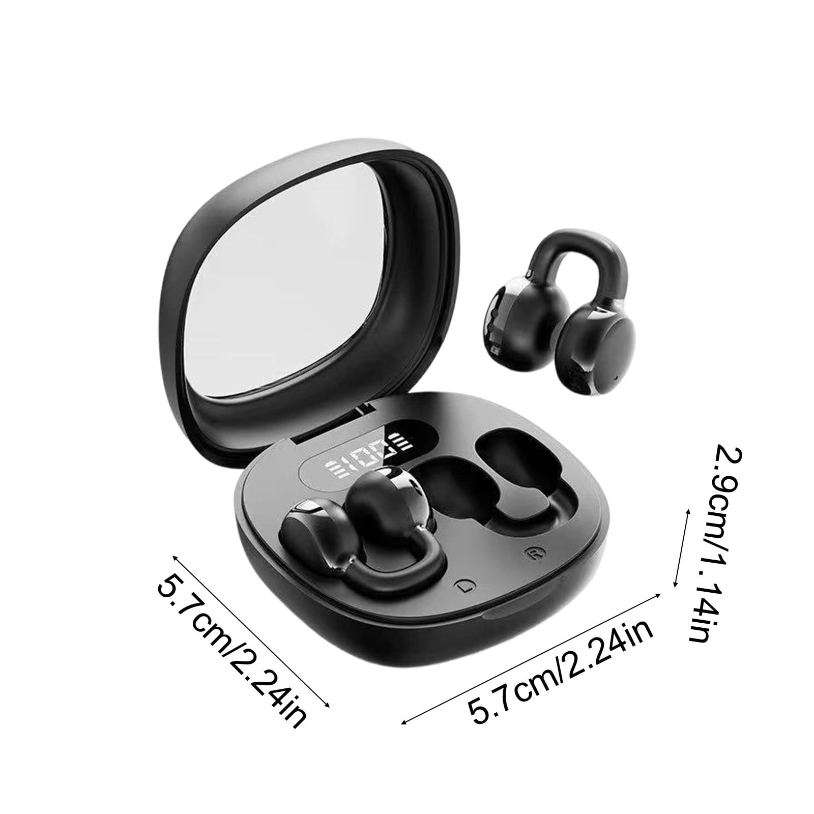 Aufmer 2 Pcs Open Ear Clip On Headphones with Digital Display, High Definition Sound Quality with Long Battery Life, Comfortable Wearing Earphones for Music and Calls Gift