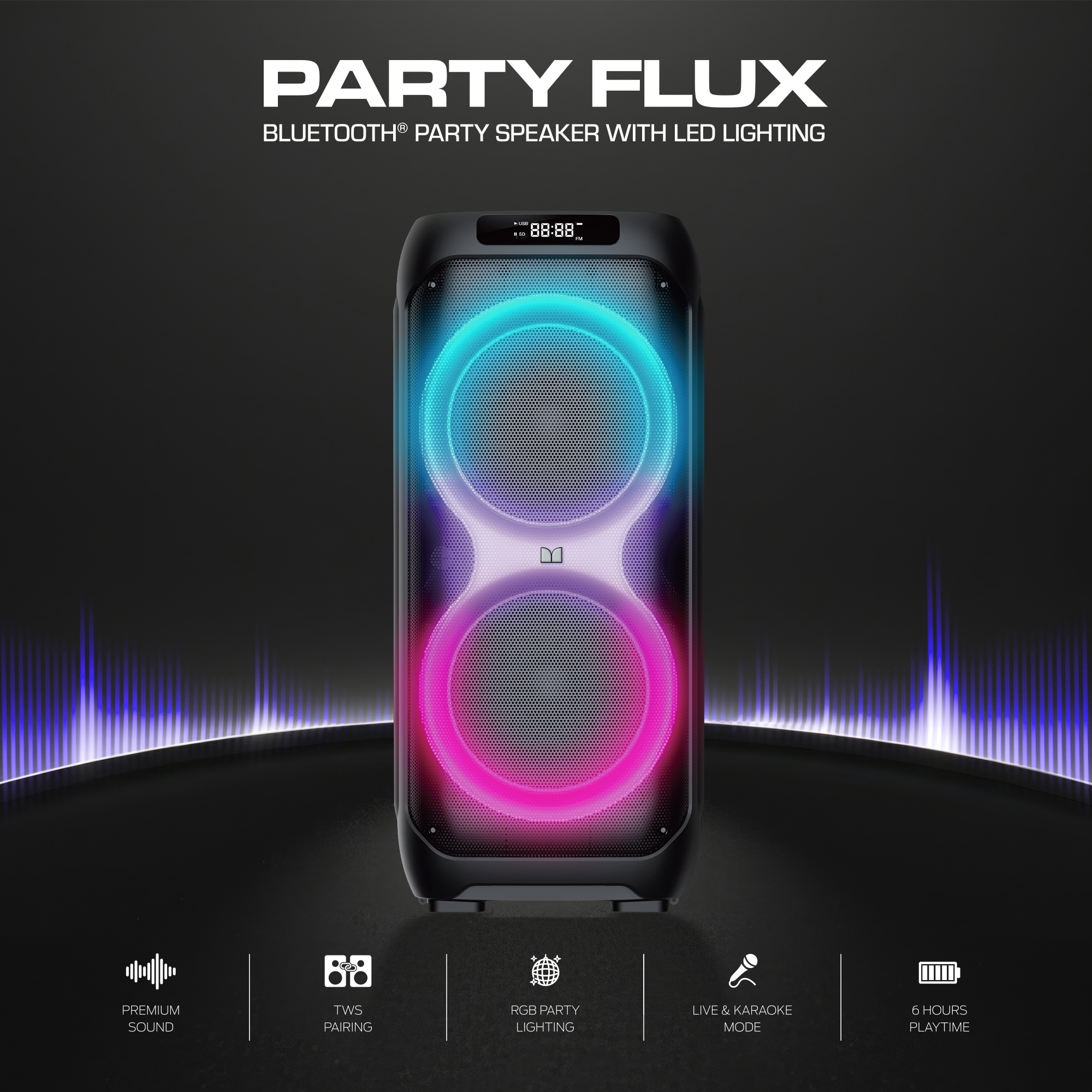 Monster Party Flux Portable Bluetooth Speaker, Black photo 6