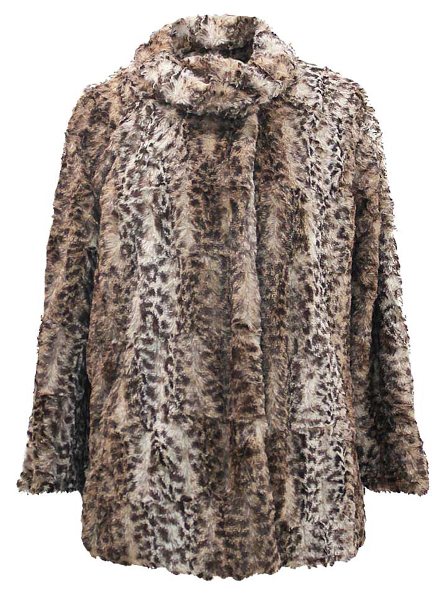Brown Faux Fur Plush Leopard Womens Coat - Walmart.com