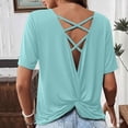thumbnail image 6 of Hilenly Backless Yoga Tops for Womens Criss Cross Open Back T Shirts Short Sleeve Athletic Shirt Summer Workout Tee, 6 of 6