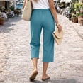 thumbnail image 5 of Petite Capris Pants for Women Summer Casual Loose Pull on Drawstring Elastic High Waist Straight 2026 Lounge Beach Cropped Trousers Sky Blue L, 5 of 6