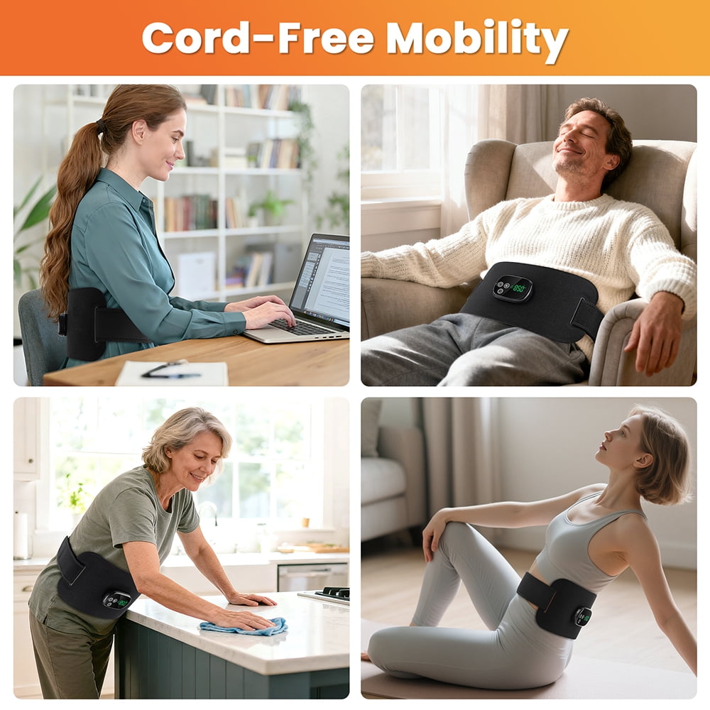 Wearable Heating Pad for Back, 660nm 850nm LED Energy Beads, Cordless Belly Heating Pad, Waist Belt Wrap with Heat 4 Levels, 3 Intensity Modes, 5000mAh Battery for Period Cramps