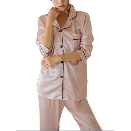 

Women Girl Soft Silk Satin Pajamas Set Pyjama Sleepwear Homewear Loungewear