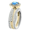 thumbnail image 3 of 10K Gold Natural Swiss Blue Topaz 3-Piece Ring Set Two-tone Round 6mm Halo Diamond, size 7.5, 3 of 4