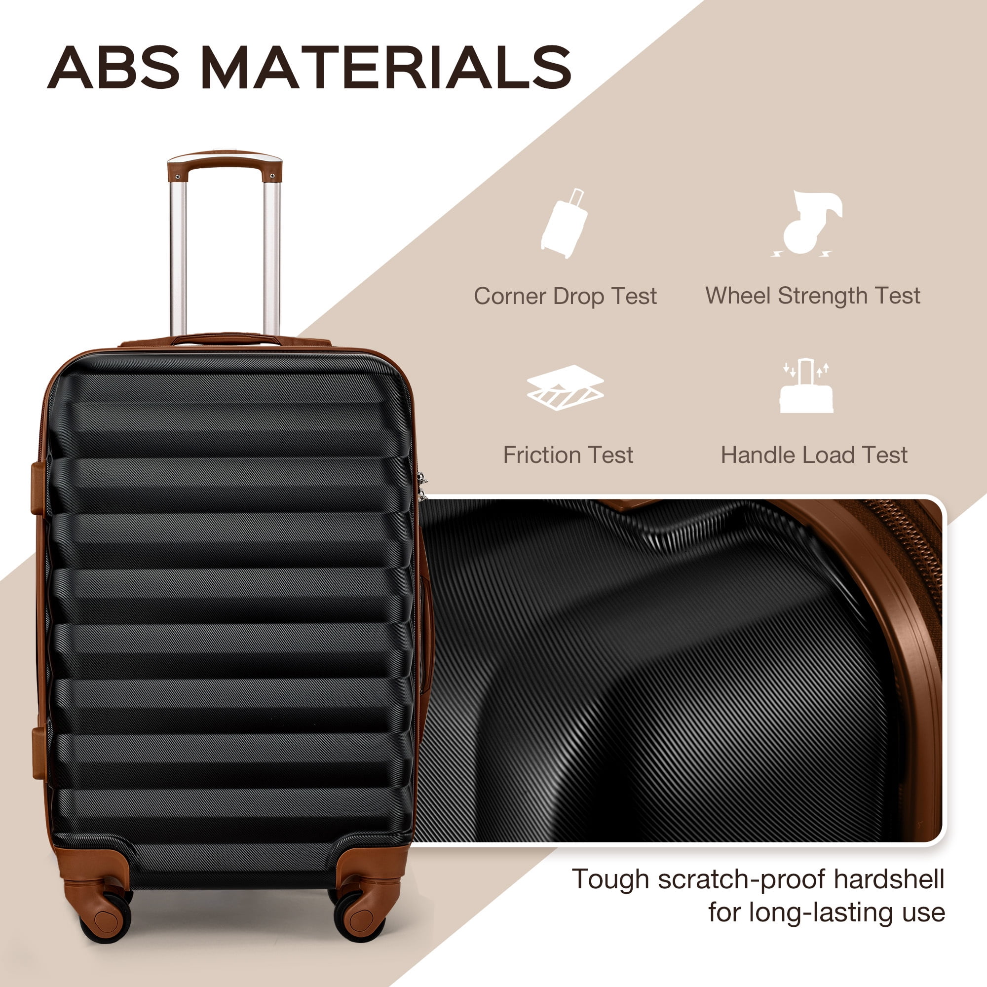 9 Piece Luggage Sets, Hard 20 24 28 inch Luggage with 6 Pieces Organize Bags Travel Suitcases Sets with Wheels, Black&Brown