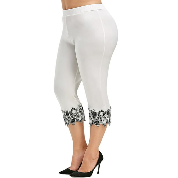 Fashnice Ladies Capris High Waisted Plus Size Capri Leggings Elastic Waist  Oversized Jeggings Stretchy Sports Workout Pant White 3XL 