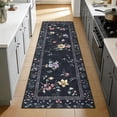 thumbnail image 6 of Garvee 2'x6' Floral Runner Rug Modern Print Bordered Carpet, Washable Rug Non Slip Indoor Floor Mat for Hallway Bedroom Kitchen, Black, 6 of 6