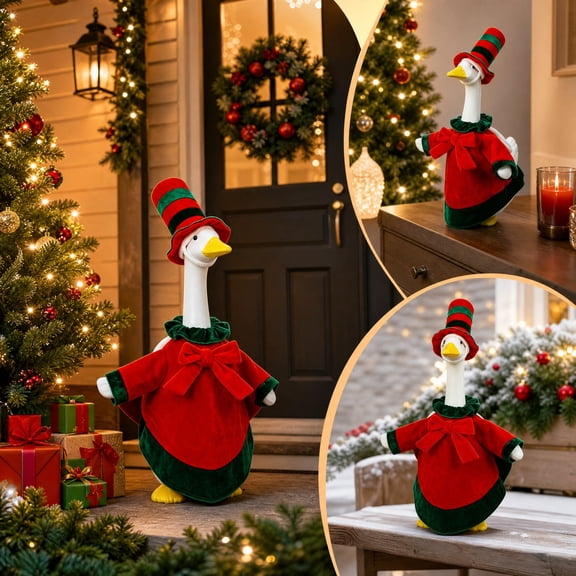 Christmas Goose Clothing Set Fits 23-Inch Lawn Goose Statue With Hat Outdoor Yard Patio Garden Decoration