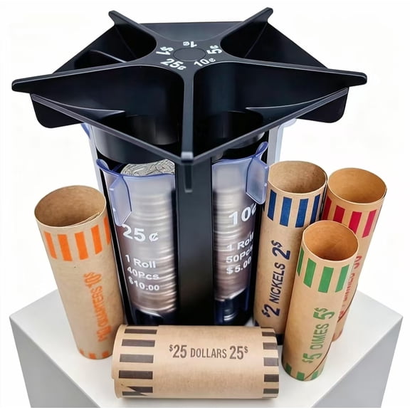 Vruelia Coin Sorter Tube Coin Counter with Coin Wrappers,5-IN-1 Change Sorter Change Counter Machine, Coin Organizer Coin Holder,1 x Coin Sorter Tube,Black