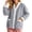 Gray, variant on Womens Fuzzy Fleece Jacket Button Down V Neck Contrast Trim Bed Coat with Pockets Cozy Warm Fall Winter Loungewear Outerwear