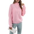thumbnail image 3 of Women'S Turtle Neck Long Sleeve Knitted Cardigan Autumn and Winter Loose Knitted Cardigan with Zipper Pink M, 3 of 9