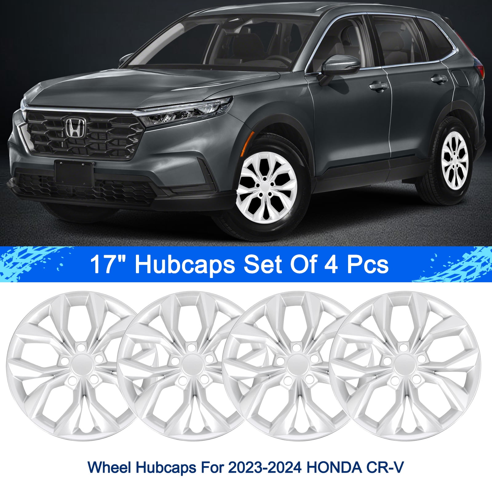 17" HubCaps Compatible With 2023-2024 HONDA CRV ; 17 inch Steel Wheel Covers ; Silver; Set Of 4 Packs
