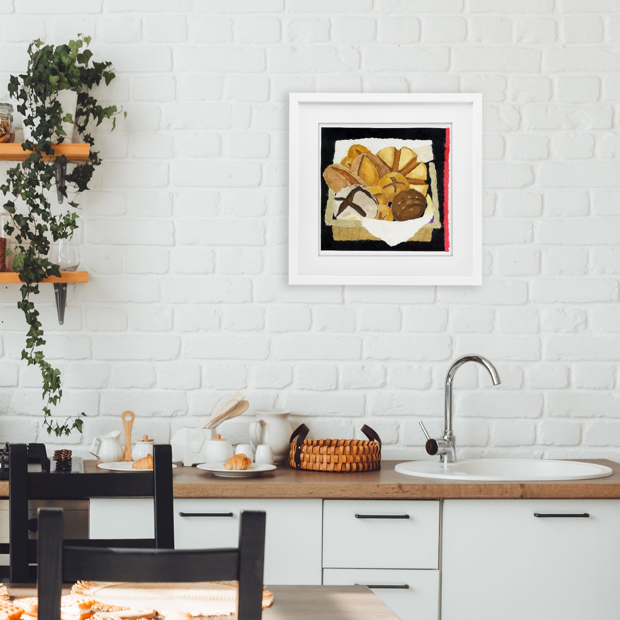 Stupell Industries Bread Box and Stripe White Framed Print Under Glass, design by Nancy Overton