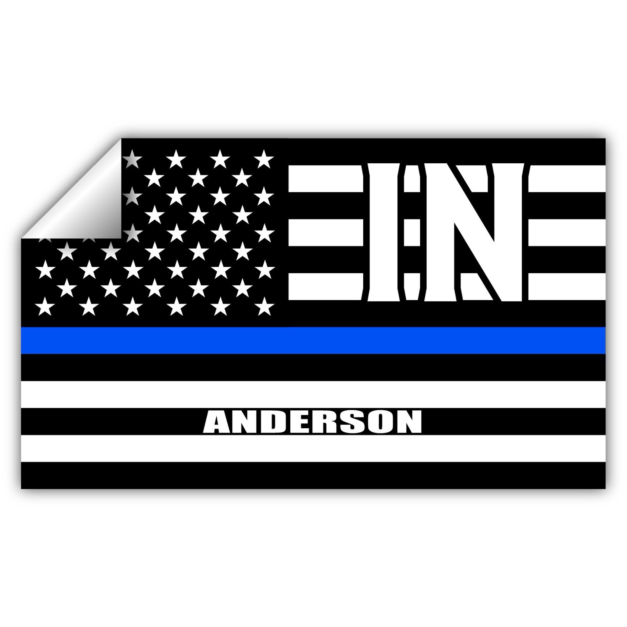 Anderson IN Indiana Madison County Thin Blue Line Stealthy USA Flag - Honoring Law Enforcement Officers Flags - Blue Lives Matter Euro Decal Bumper Sticker 3M Vinyl 3" x 5"
