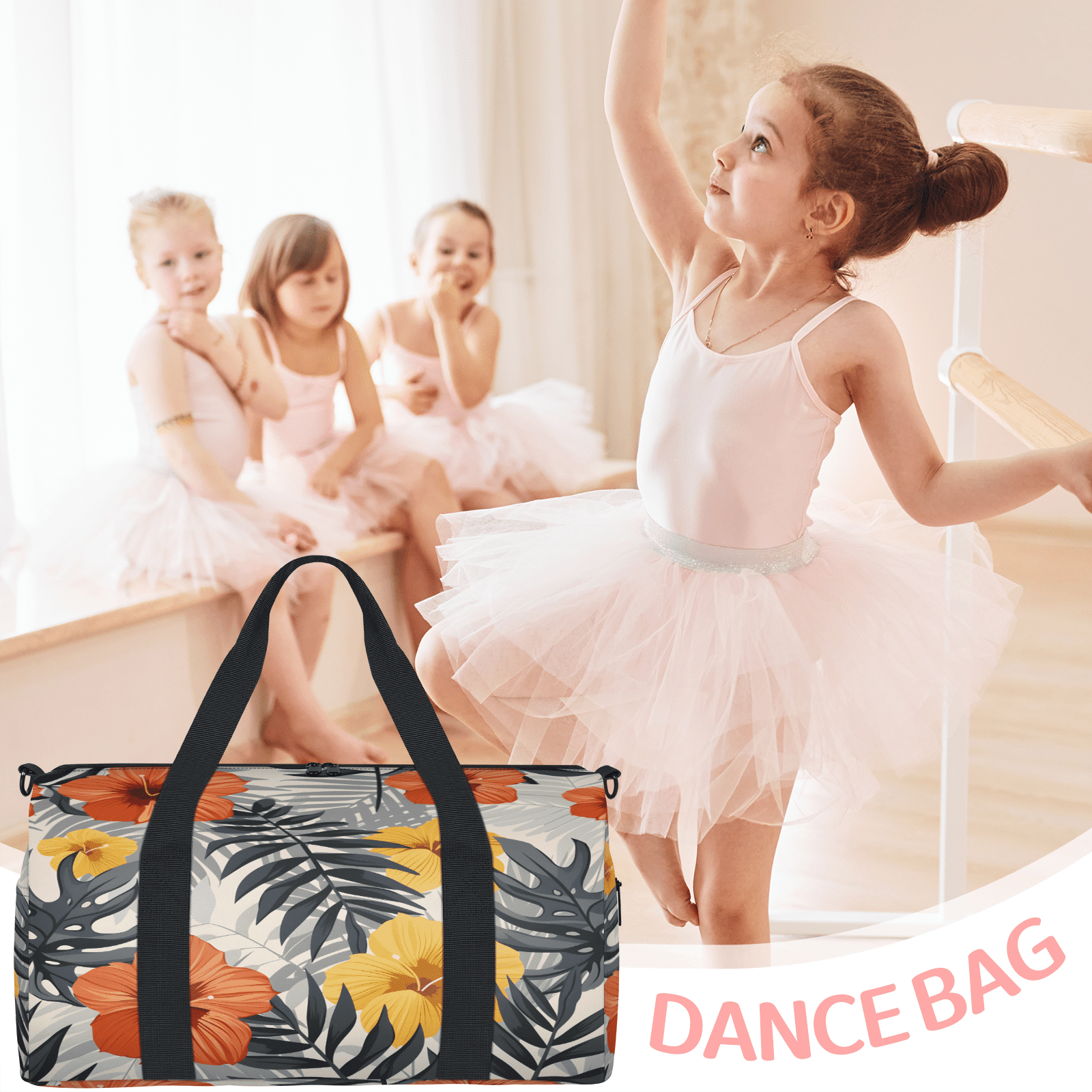 Herdesigns Tropical Leaves Flower Gym Bag for Women, Duffle Bag for Travel Sport, Floral Lightweight Waterproof Carry on Weekender Dance Yoga Workout Bags