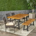 thumbnail image 6 of Leslie Outdoor 6 Piece Dining Set with Stacking Wicker Chairs and Bench, Sandlblast Teak, Multi Brown, Cream, 6 of 7