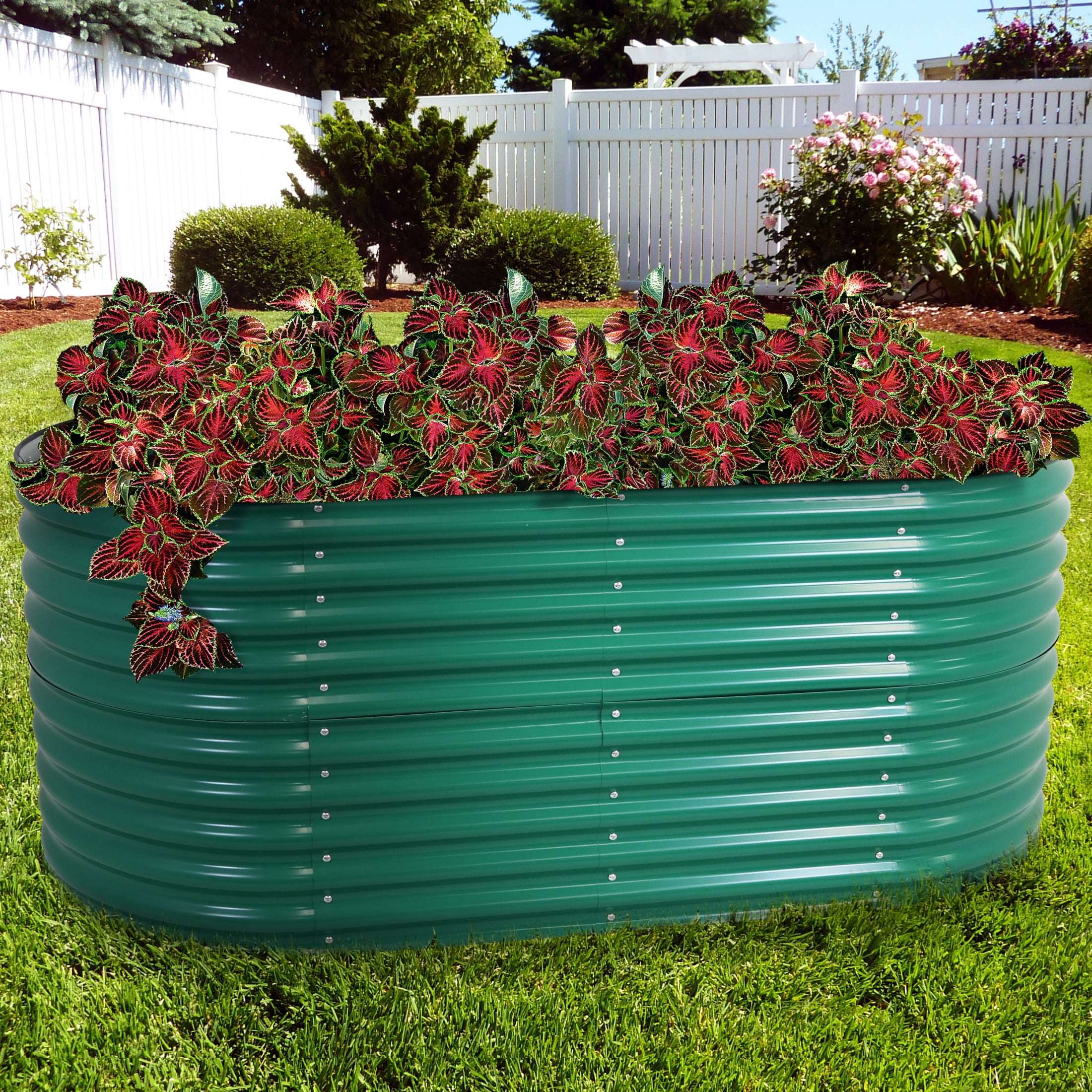 Sunnydaze 79" x 40" x 32" Oval Green Steel Stackable Outdoor Raised Garden Bed