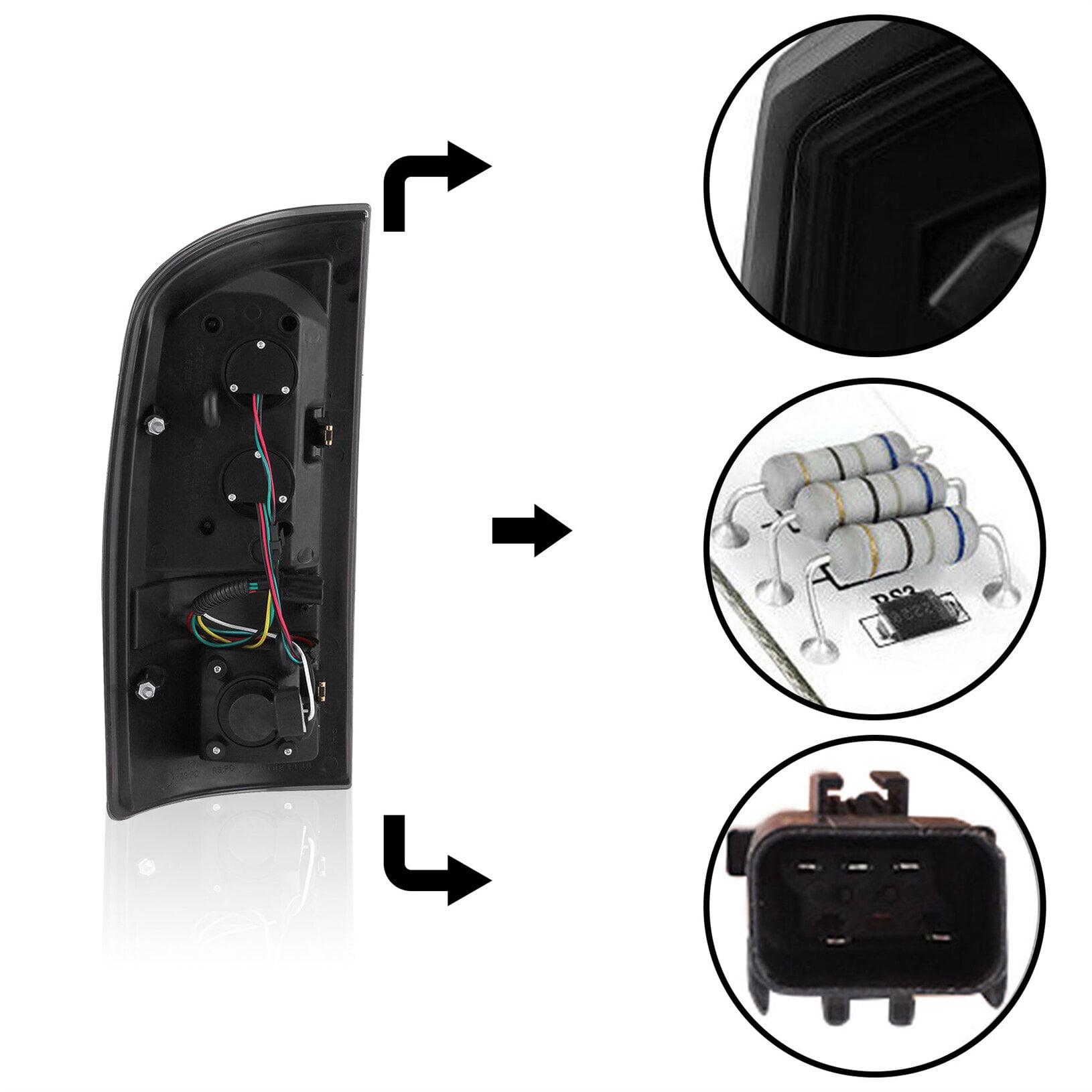 2pcs Rear Tail Light Lamp Housing Assembly Fit for 2002 2003 2004 2005 2006 Dodge Ram 1500 / 2500 / 3500, Rear Left & Right