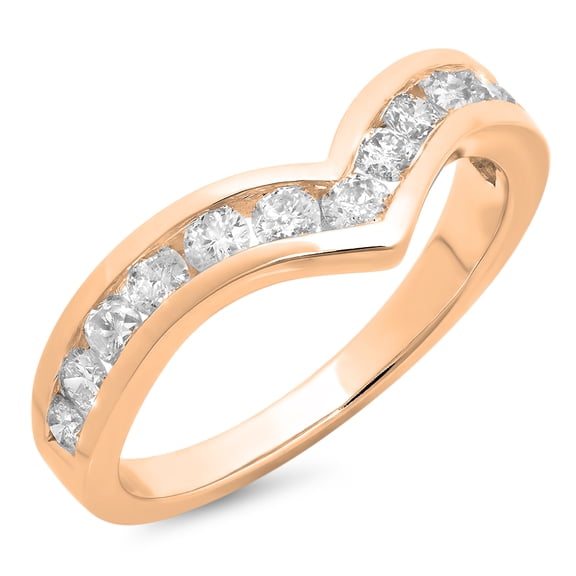 0.80 Carat (ctw) 14K Rose Gold Round Real White Diamond Wedding Stackable Band Anniversary Guard Chevron Ring 3/4 CT