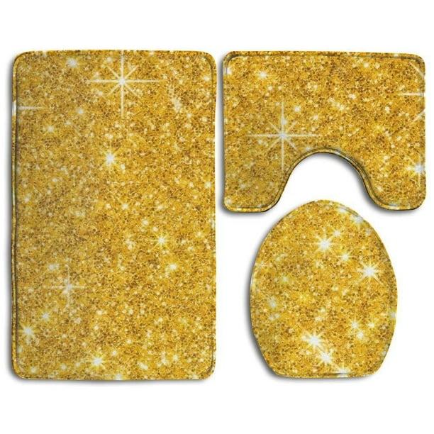 Gohao Gold Glitter 3 Piece Bathroom, Gold Bath Rugs
