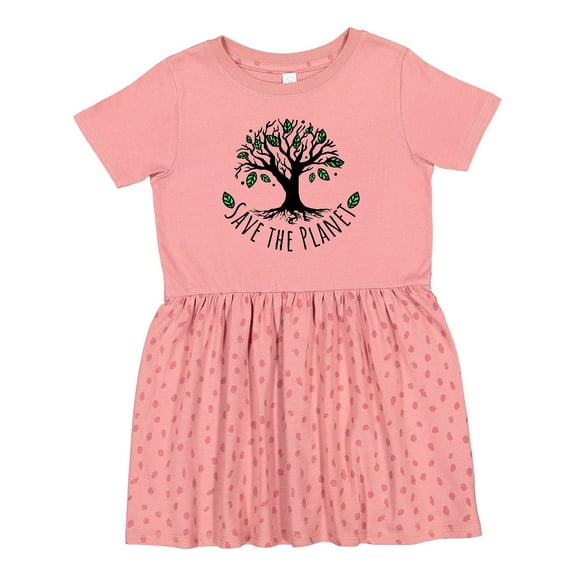 Inktastic Save the Planet Tree Design with Green Leaves Girls Toddler Dress