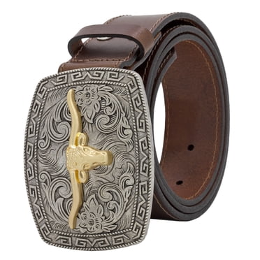 Kacey Lee Men's Leather Belt with Longhorn Buckle