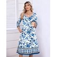 thumbnail image 3 of Zeagoo 3/4 Sleeve Women's Dress Pleated Midi Dresses Floral T Shirt Dress with Pockets Casual Flowy A-Line Dresses, 3 of 5