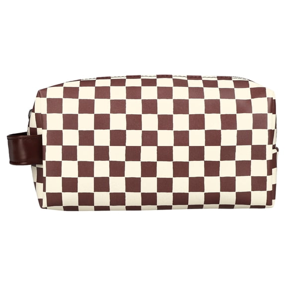 Pen+Gear Checkered Pencil Pouch, Brown and Off White