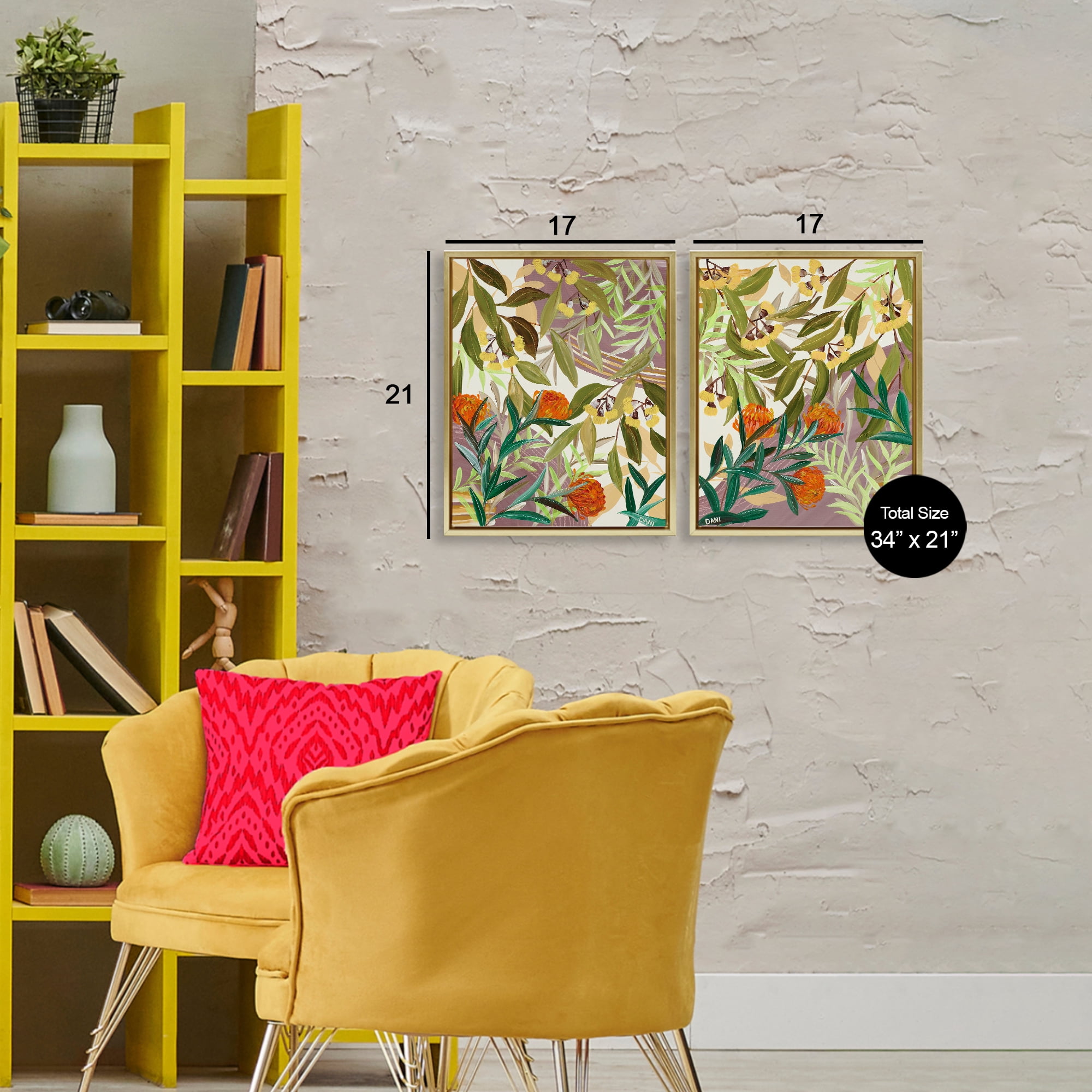 Stupell Industries Walk With Me Botanicals 2 Piece Gold Framed Floater Canvas Set, design by Dani Heyward