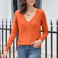 thumbnail image 5 of YDDIAN Womens V Neck Cardigan Sweaters Basic Button Down Plain Knit Cardigan Long Sleeve Summer Dressy Cute Sweaters Orange L, 5 of 5