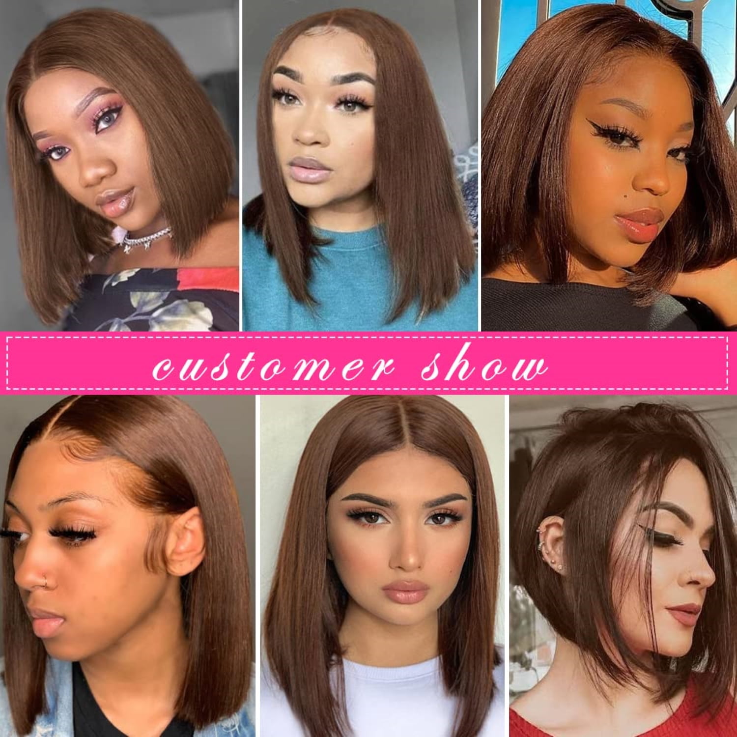 16" Chocolate Brown Lace Front Bob Wigs Human Hair Straight, 13x4 Brown Lace Frontal Bob Wig