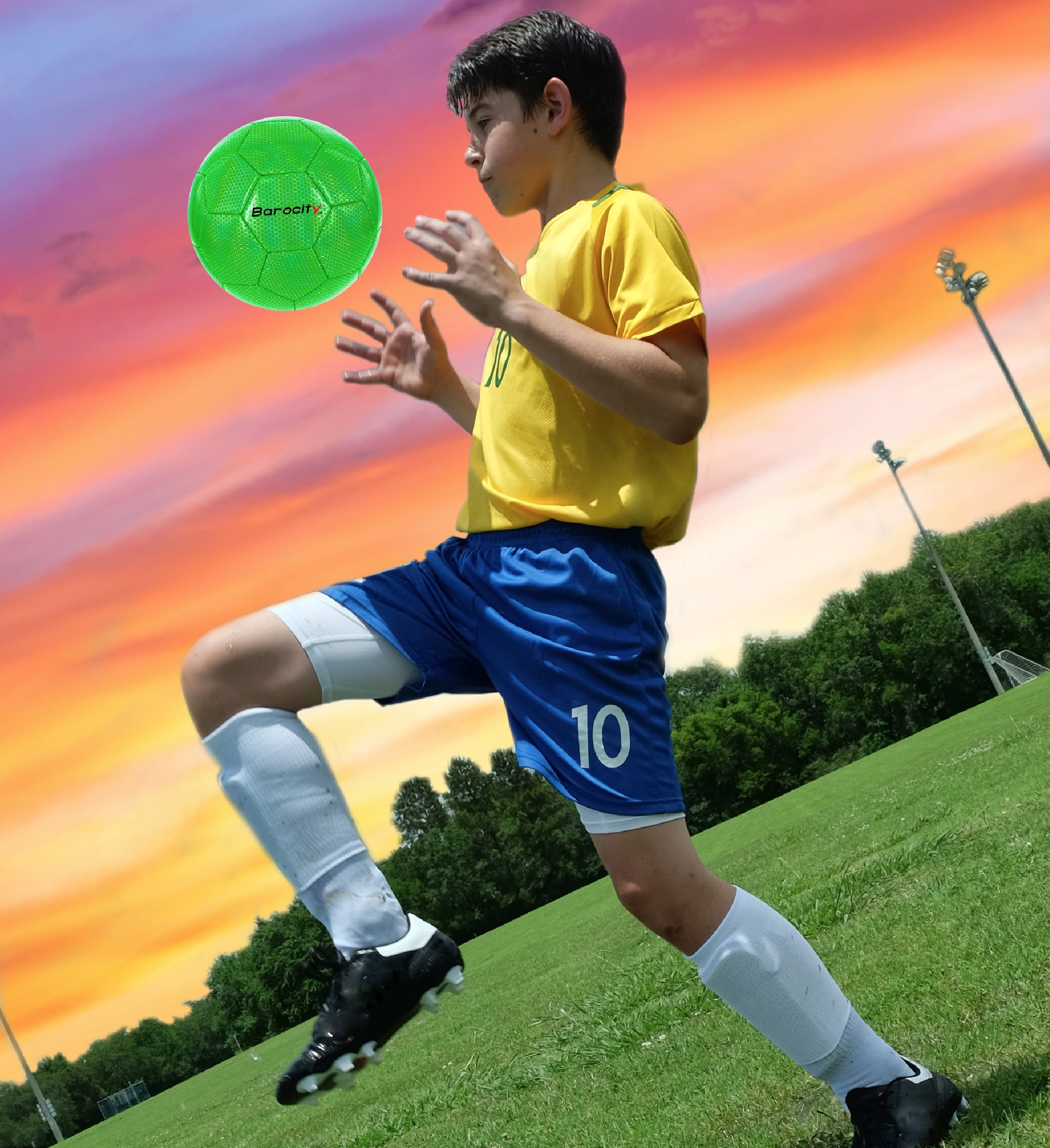 Barocity Iridescent Soccer Balls Set of 3 - Mixed Sizes Green Official Match Balls with Reflective Hex Pattern, Sport Soccer Balls for Indoor and Outdoor Training and Practice Games- Sizes 3, 4, and 5