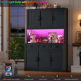 thumbnail image 5 of Hiphuta 72" Tall Kitchen Pantry Storgae Cabinet with RGB LED, Hutch Cabinet with Charging Station and Adjustable Shelves for Dining Room, Black, 5 of 9