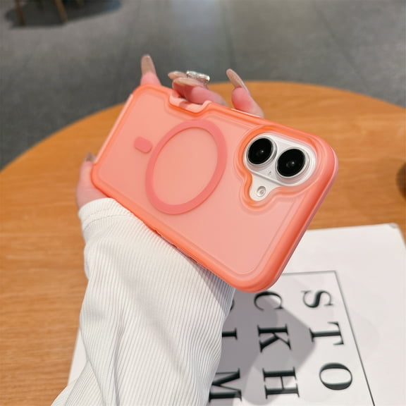 Allytechgroup Magnetic Translucent Back Case Cover for Apple iPhone 16 Plus, Rugged Bumper Heavy Duty Shockproof Anti-Scratch Protective Stylish Phone Case for Women Men, Pink