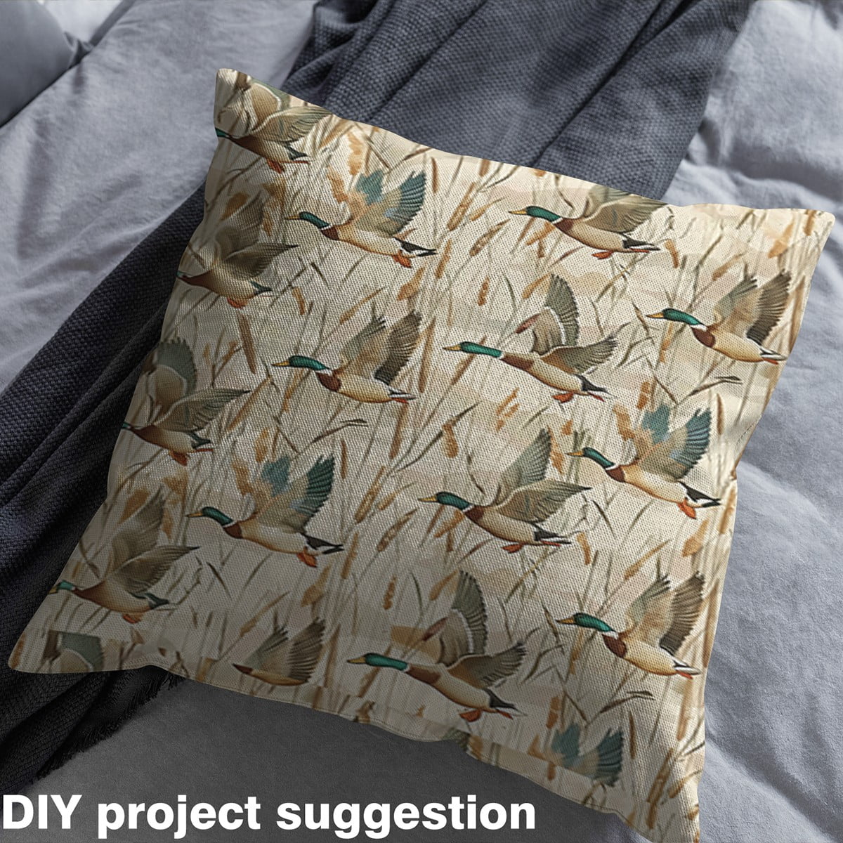 Castle Fairy Flying Mallard Duck Fabric by the Yard 3 Yards for Teens,Abstract Camouflage Sewing Fabric,Rustic Animal Fabric for Sewing,Super Cozy Room Decor
