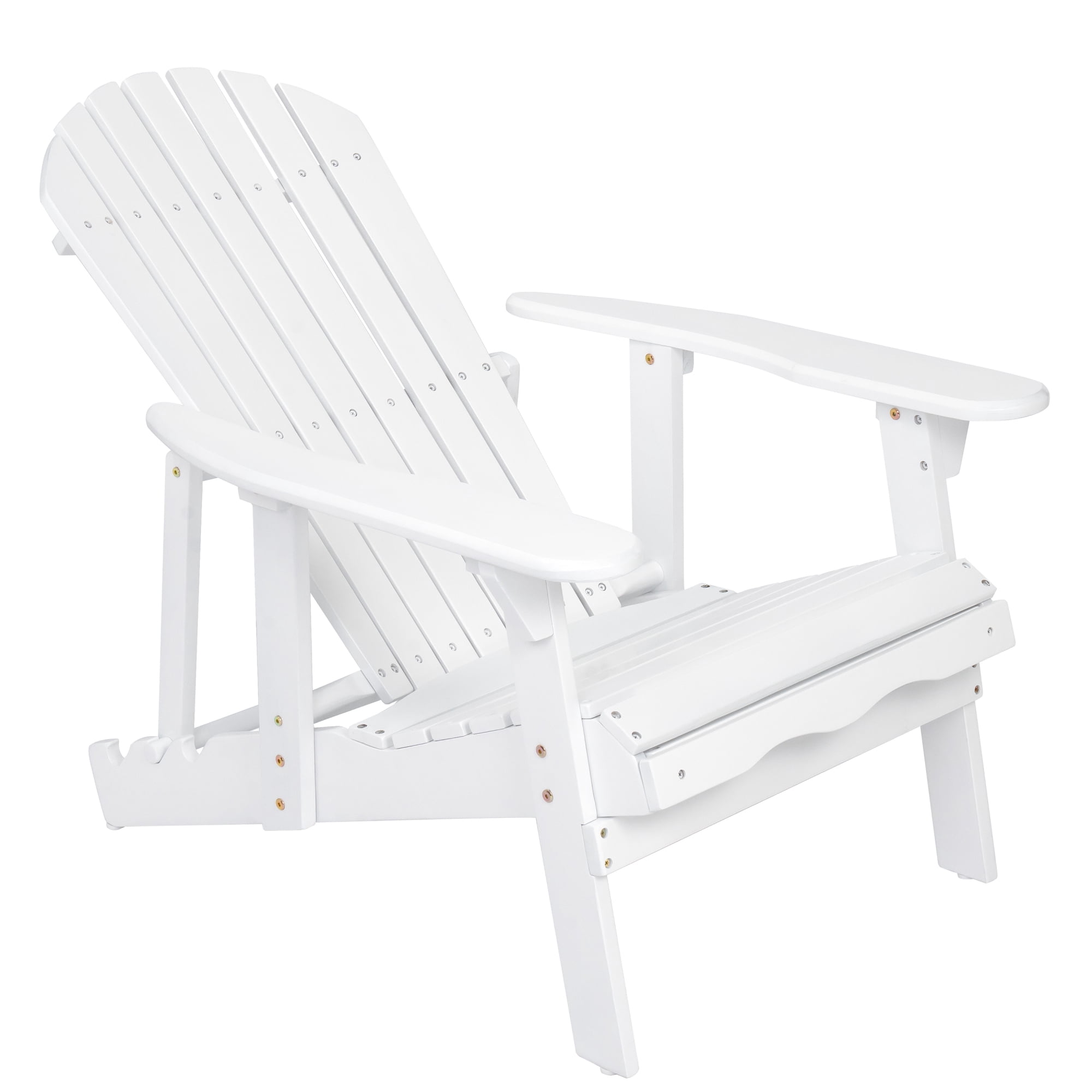 Jopath Folding Adirondack Chair with Extendable Leg Rest Outdoor Wooden Lounge Chairs with Slatted Back and Wide Armrests for Patio Garden White