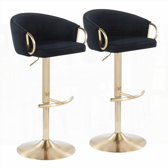 Claire 2-Piece Contemporary Gold Metal & Black Velvet Bar Stools - Adjustable & Swivel