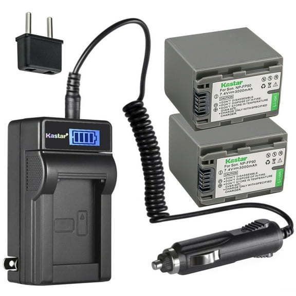Kastar 2-Pack NP-FP90 NP-FP91 Battery and LCD AC Charger Compatible with Sony DCR-HC46, DCR-HC65, DCR-HC85, DCR-HC94, DCR-HC96, DCR-SR30, DCR-SR40, DCR-SR50, DCR-SR60 Camcorders
