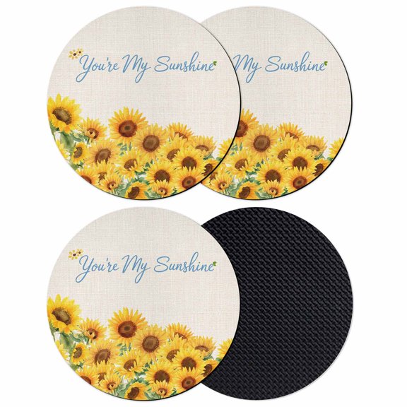 Yellow Sunflowers Coasters Set of 4, Absorbent Coasters for Drinks, Summer Floral Elegant Pastoral Botanical Coaster for Desk Coffee Table Protection, Home Decor House Warming Gifts 4"