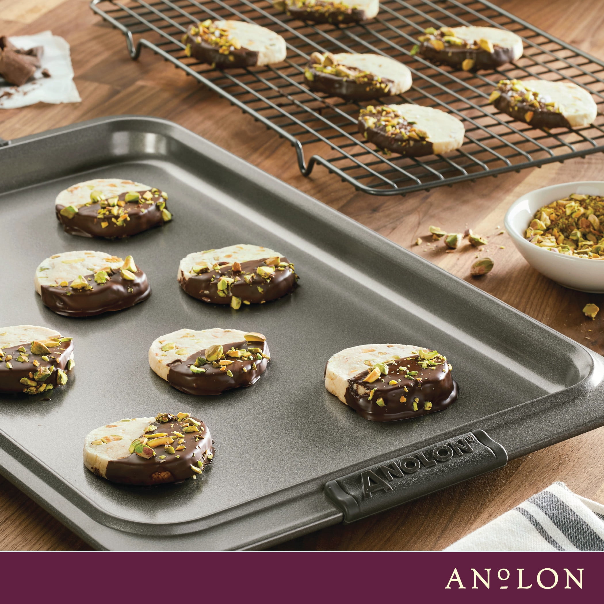Anolon Advanced Nonstick Bakeware Baking Sheet and Cooling Rack Set, 11-Inch x 17-Inch, Gray