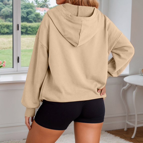 Yuhangmm Hooded Sweatshirt Women Zip Up Hoodie Pullover Long Sleeve Pocket Drawstring Casual Sweatshirt for Comfortable Winter Style with Cozy Material Beige S