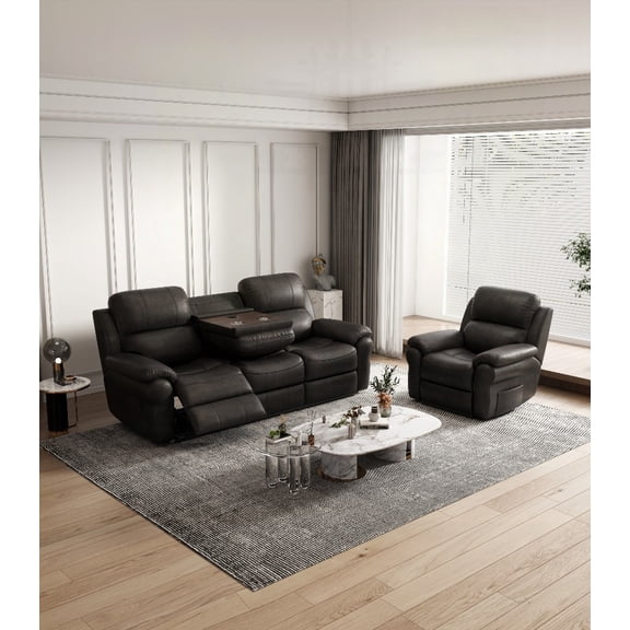 Modern Simple Fabric Power Reclining Sofa 220cm with Drop Down Table and USB Charger