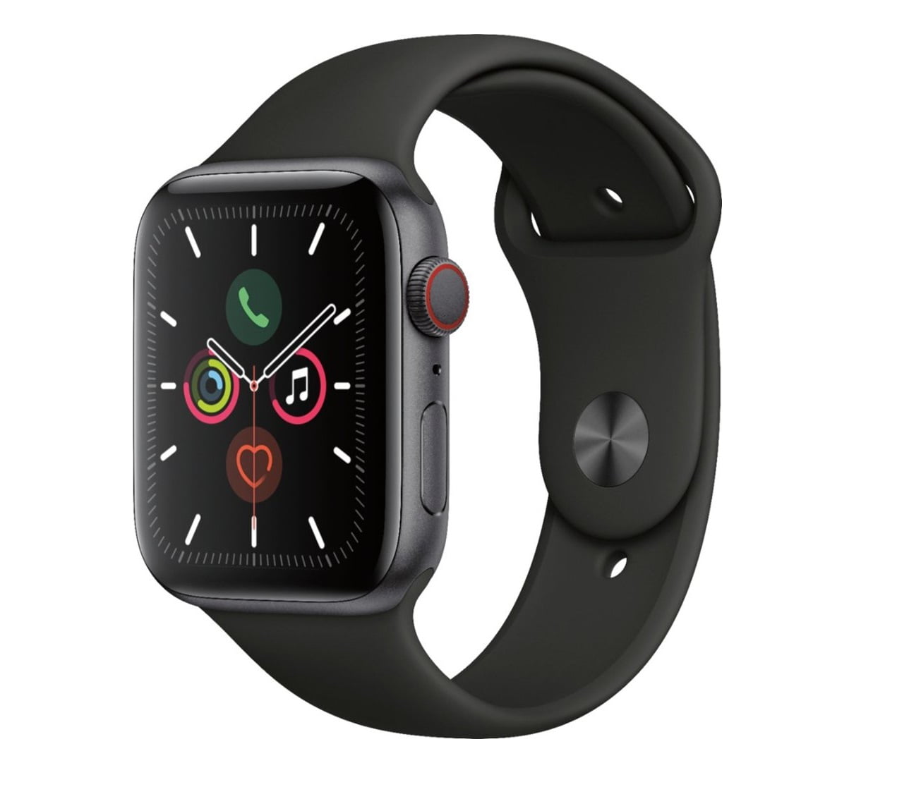 Apple Watch Series 5 GPS, 44mm Space Gray Aluminum Case with Black Sport  Band - S/M & M/L