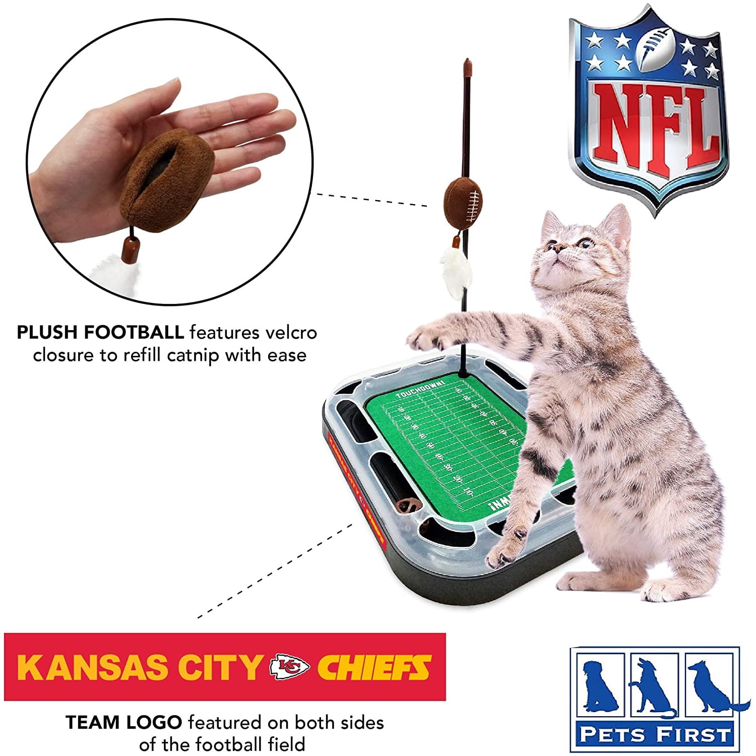 NFL Kansas City Chiefs CAT Scratcher Toy with Catnip Plush & Feather Cat and Kitty Toy