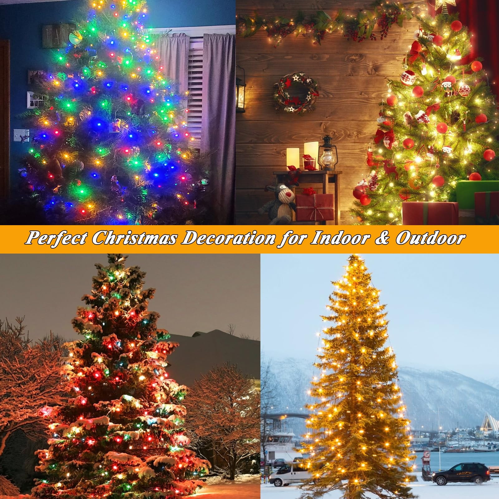 Christmas Tree Lights with Ring, Christmas String Lights for Tree, 8.2ft 16 Line 480 LED Christmas Light with 11 Modes and Timer, Xmas Fir Pine Party Decoration for Outdoor Indoor, Multicolor